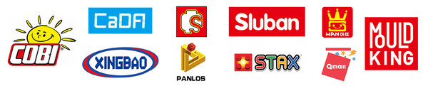 Logo der Firmen Cobi, Cada, Xingbao, Sembo, Panlos, Sluban, Stax, Wange, Qman und Mould King