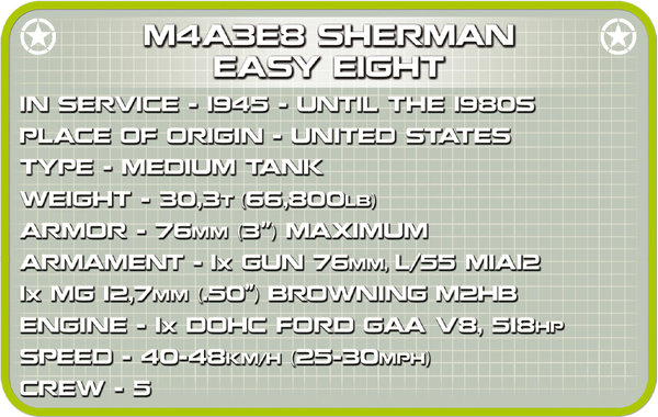 Cobi 2533 | M4A3E8 Sherman Easy Eight | Historical Collection
