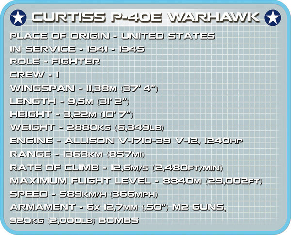 Cobi 5706 | Curtiss P-40E Warhawk | Historical Collection