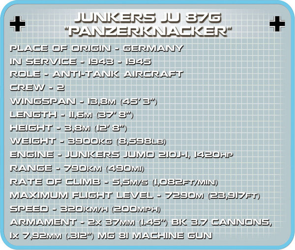 Cobi 5700 | Junkers JU 87G 'Panzerknacker' | Historical Collection