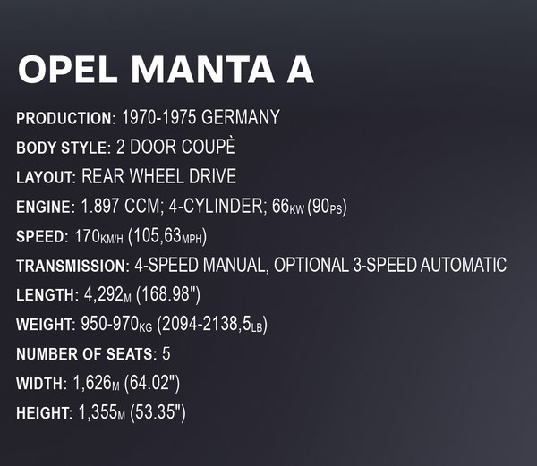 Cobi 24338 | 1970 Opel Manta A (Executive Edition) 1:12