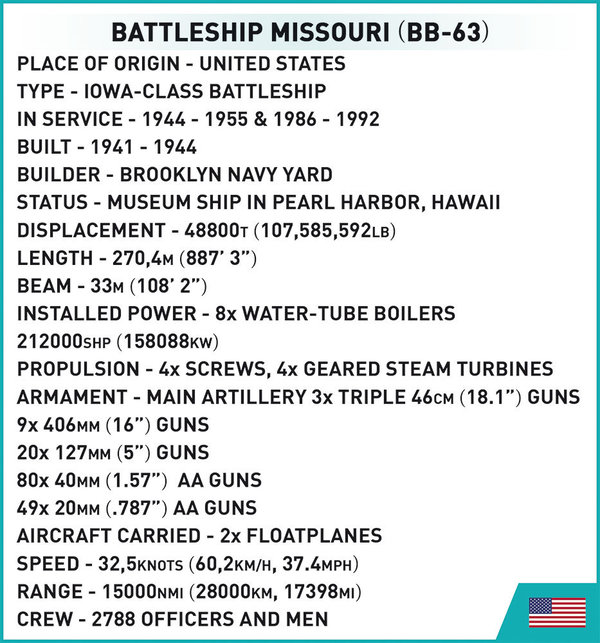 Cobi 4837 | Battleship Missouri (BB-63)  | Historical Collection