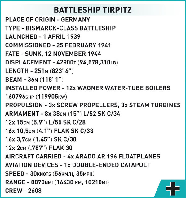 Cobi 4839 | Battleship Tirpitz | Historical Collection