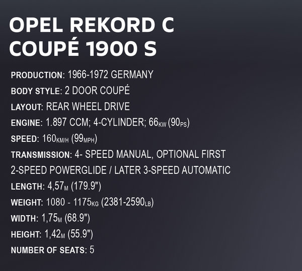 Cobi 24345 | Opel Rekord C Coupé 1:12